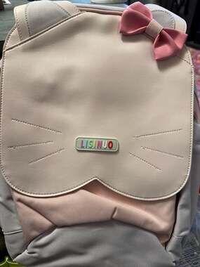 LISINUO Pink Cat Design Kids Backpack with Bow